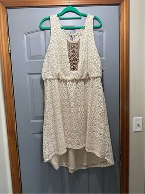Maurices-Boho Cream Crochet Dress with Beaded accent- (plus 2)